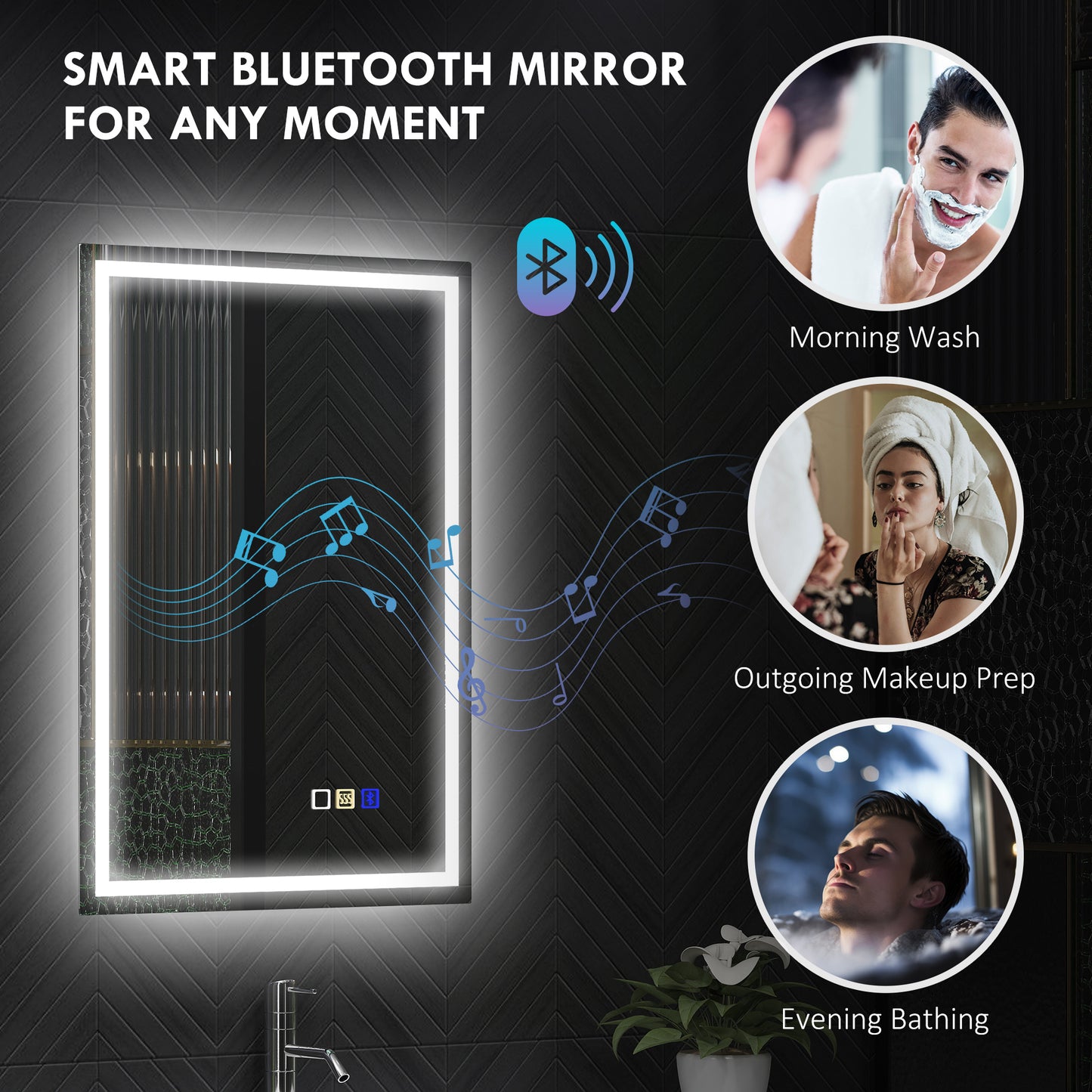 HOMCOM 50 x 70 cm Bluetooth LED Bathroom Mirror with Demister Pad - Silver Tone