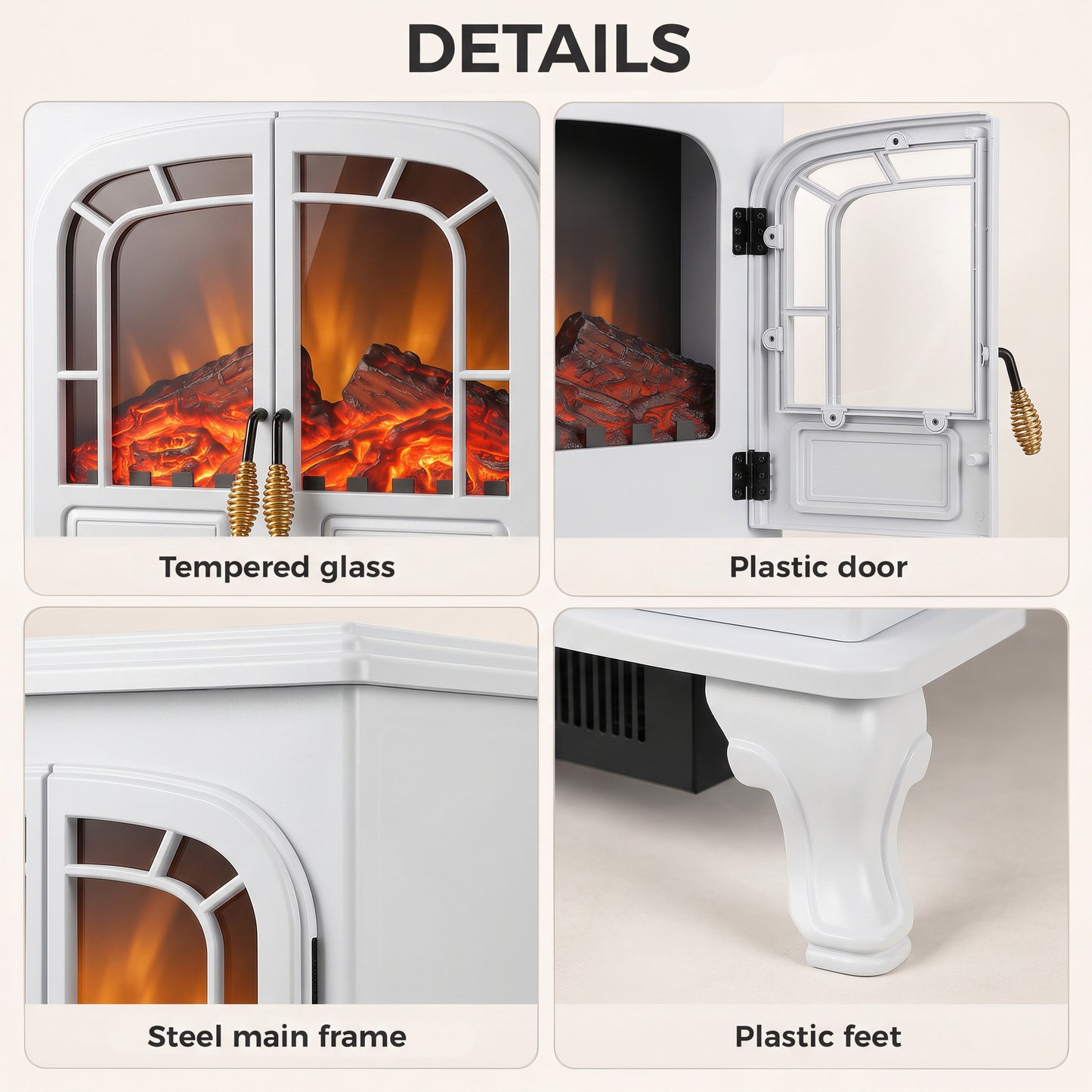 HOMCOM Freestanding Electric Fireplace Stove Heater with LED Fire Flame Effect White