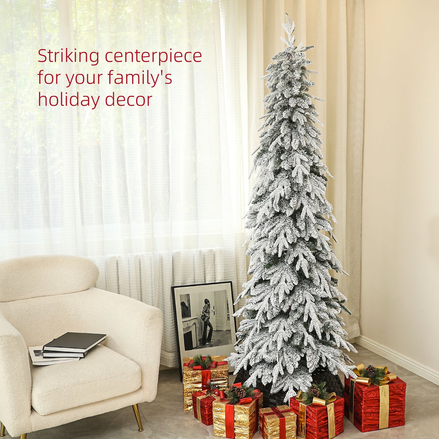 HOMCOM 7ft Snow-Covered Unlit Artificial Christmas Tree