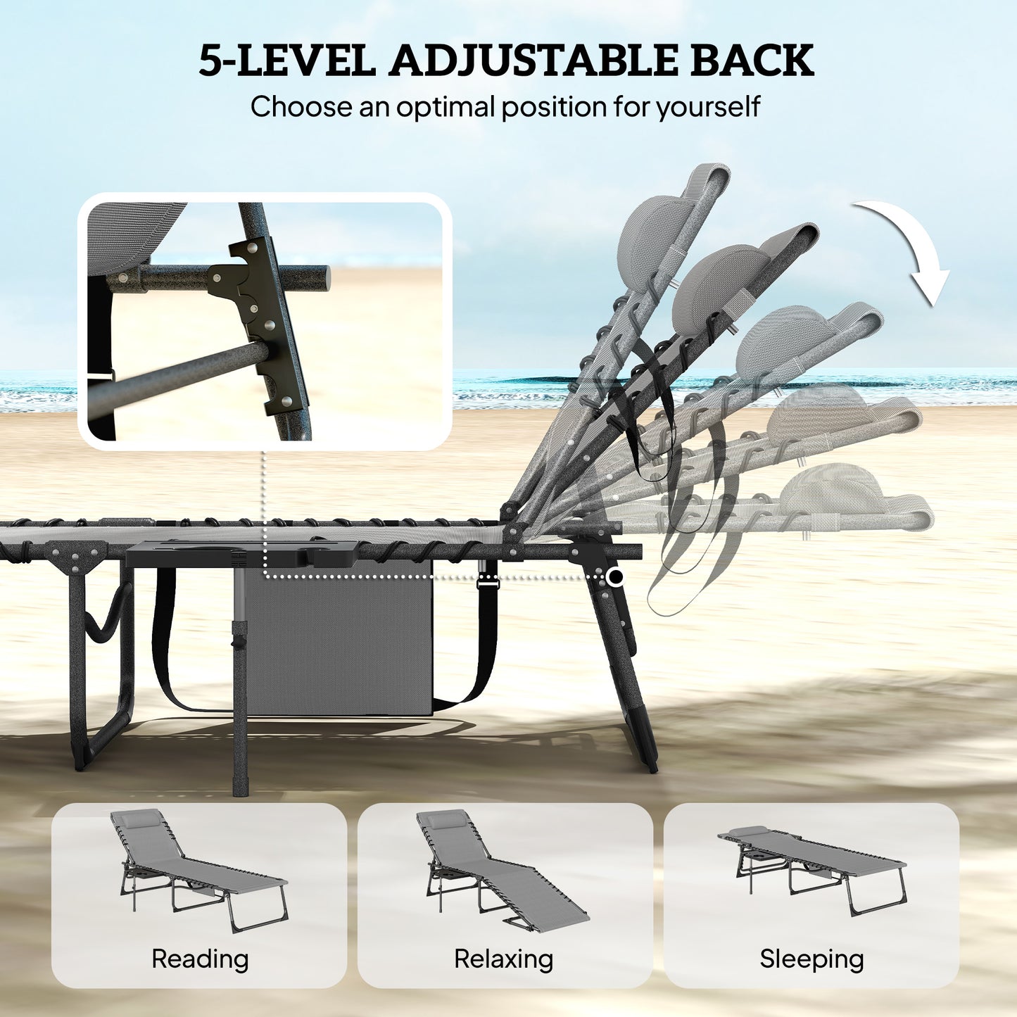 Outsunny Five-Position Reclining Sun Loungers Set of 2 - Grey