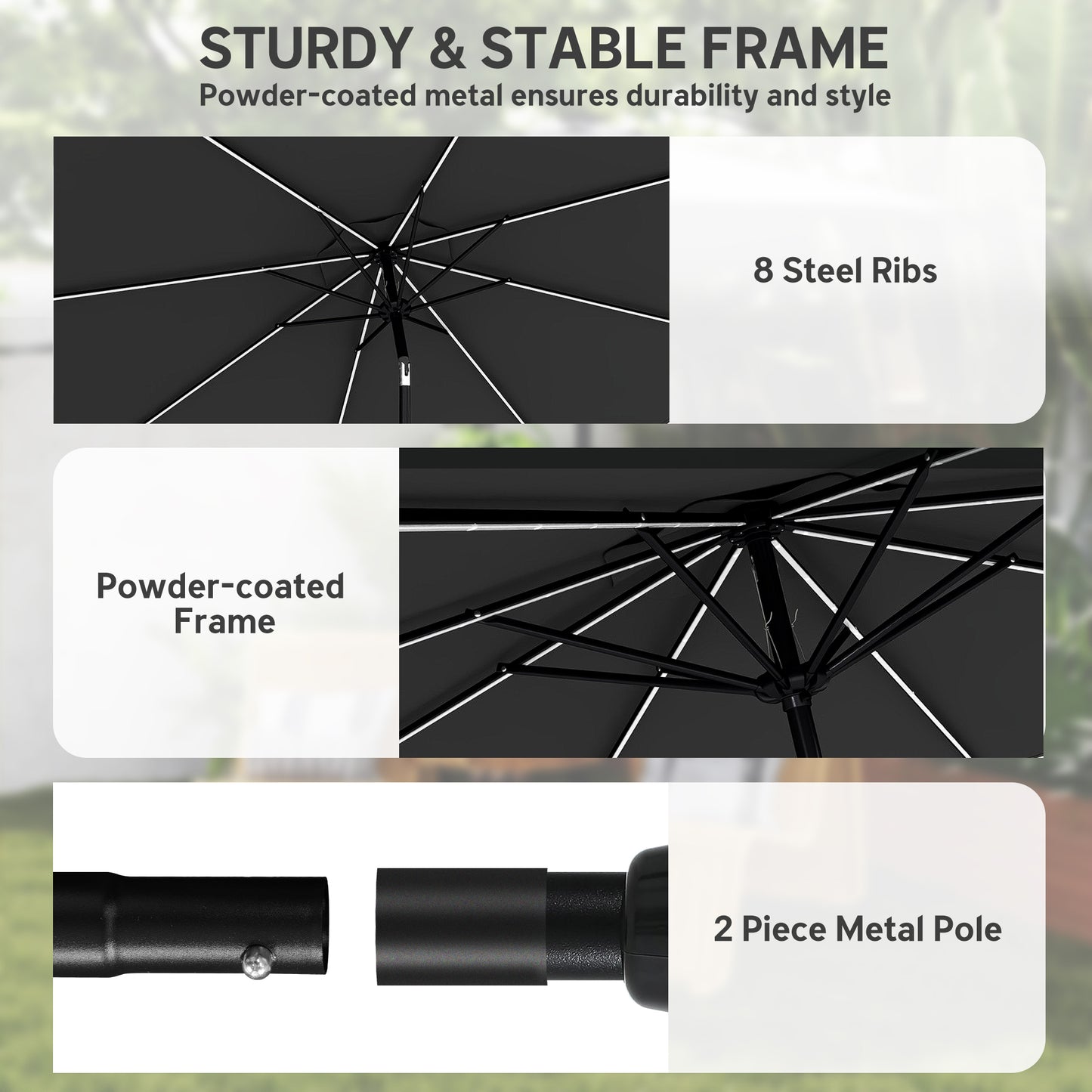 Outsunny 3 m Garden Parasol Umbrella with 112 Solar Powered LED Lights, Patio Umbrella with Crank Handle, Black