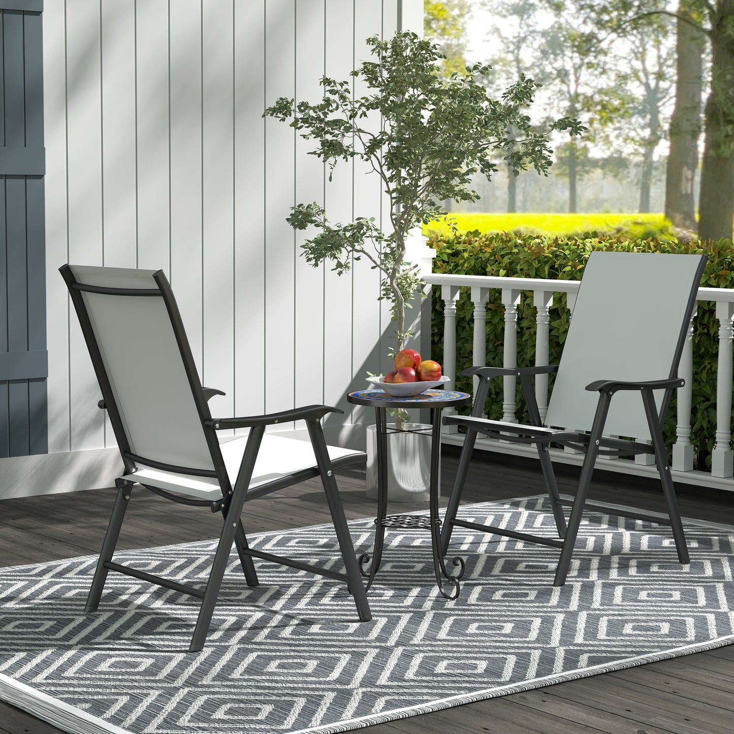 Outsunny Mosaic Garden Table, 35.5 cm Round, Ceramic Tile Top, Side Table/Plant Stand, Blue for Patio/Balcony