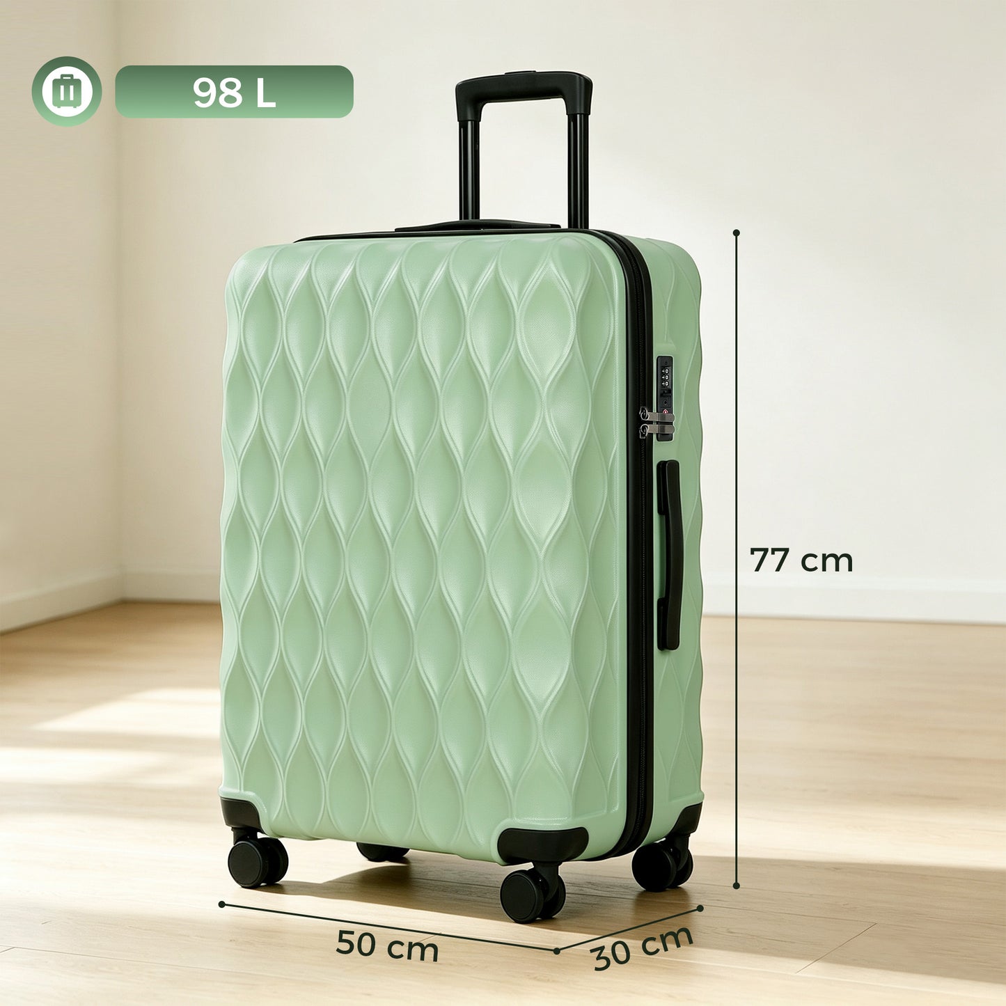 HOMCOM 28Inch Suitcase, ABS Hard Shell Checked Luggage with TSA Lock, Spinner Wheels, Telescopic Handle, Green