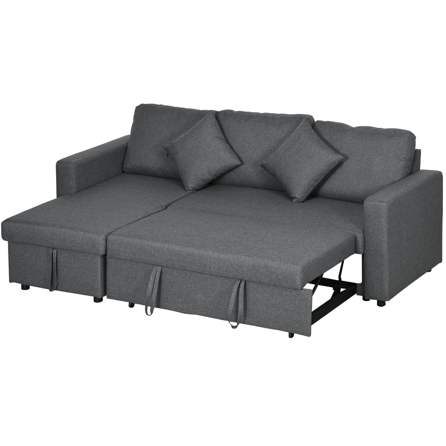 HOMCOM Corner Sofa Bed with Storage, 3 Seater Pull Out Sofa Bed, Convertible L Shape Sofa Couch with Reversible Chaise Lounge for Living Room, Dark Grey