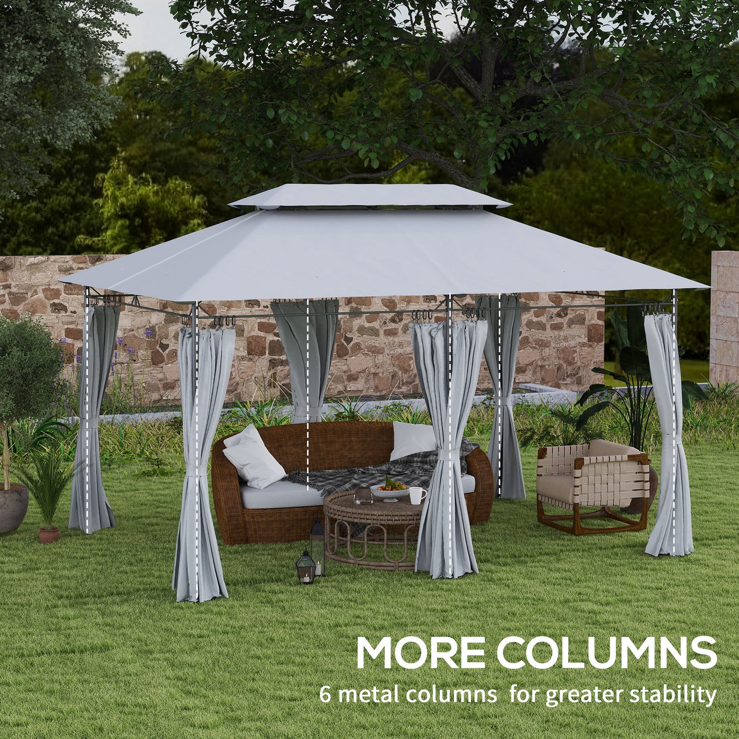 Outsunny 3 x 4m Garden Gazebo with Sides, Double Roof Metal Gazebo, Outdoor Gazebo Canopy Shelter for Patio, Deck, Dark Grey