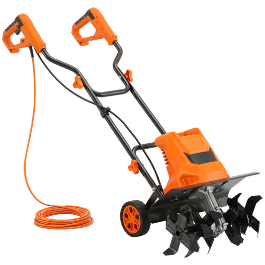 Outsunny 1500W Electric Garden Tiller w/Foldable Handle, 40cm Working Width, 20cm Tilling Depth, 6 Blades, 2 Adjustable Wheels