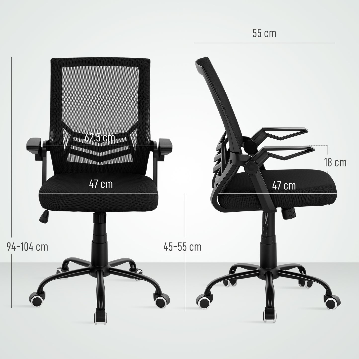 Vinsetto Mesh Office Chair, Computer Desk Chair with Flip-up Armrests, Lumbar Back Support and Swivel Wheels, Black