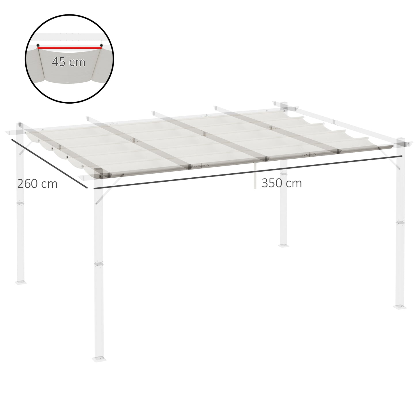 Outsunny Retractable Pergola Shade Cover, Replacement Canopy for 4 x 3 (m) Pergola, Retractable Roof, Cream White