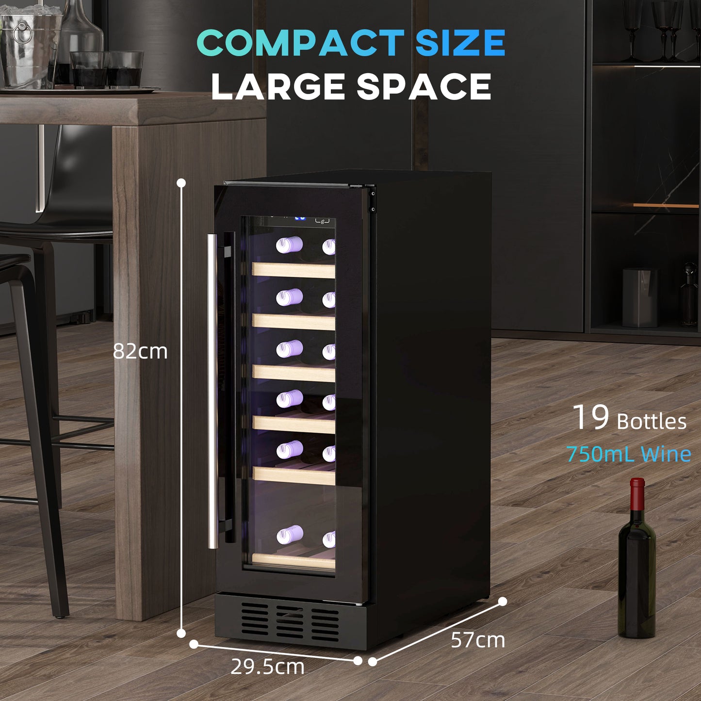 HOMCOM 19 Bottle 5-18°C Wooden Rack Wine Fridge - Black