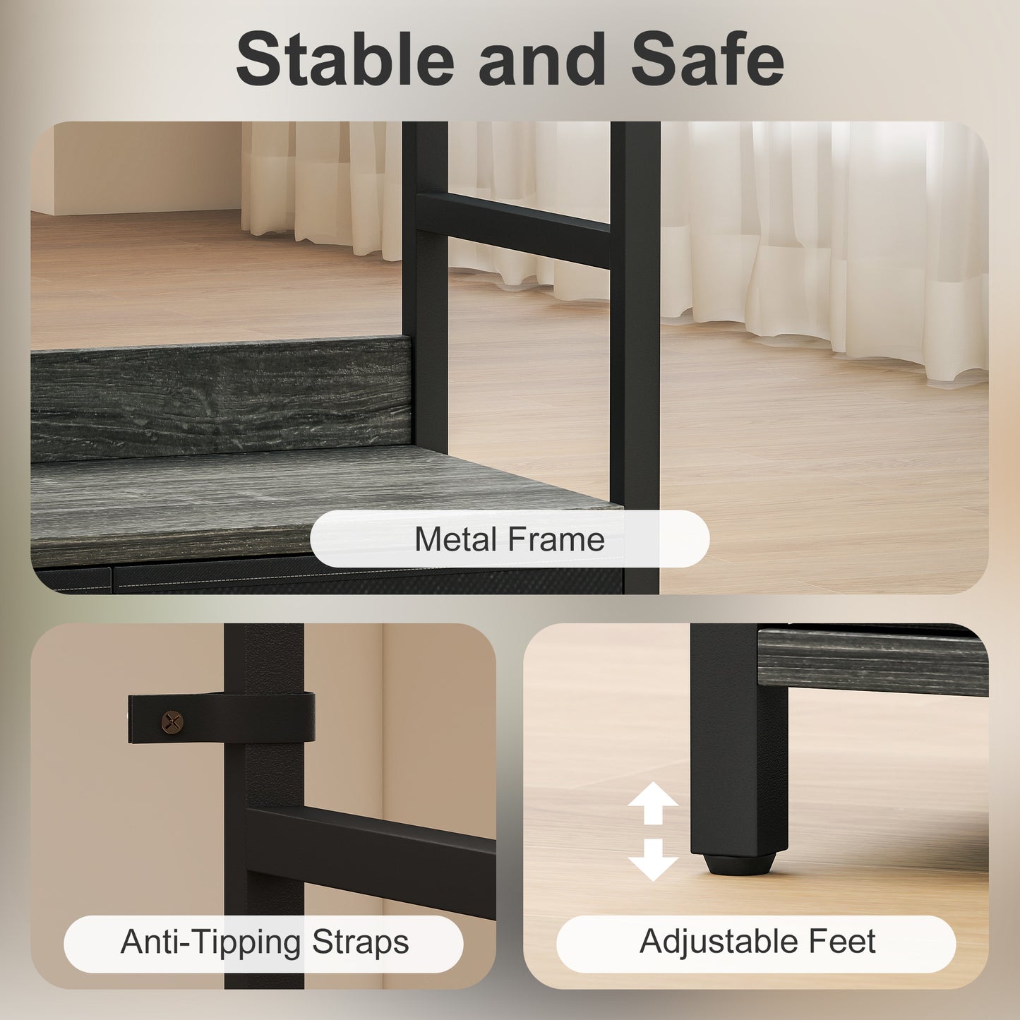 HOMCOM Industrial Bookcase, 6-Tier Tall Bookshelf with 3 Fabric Drawers - Grey