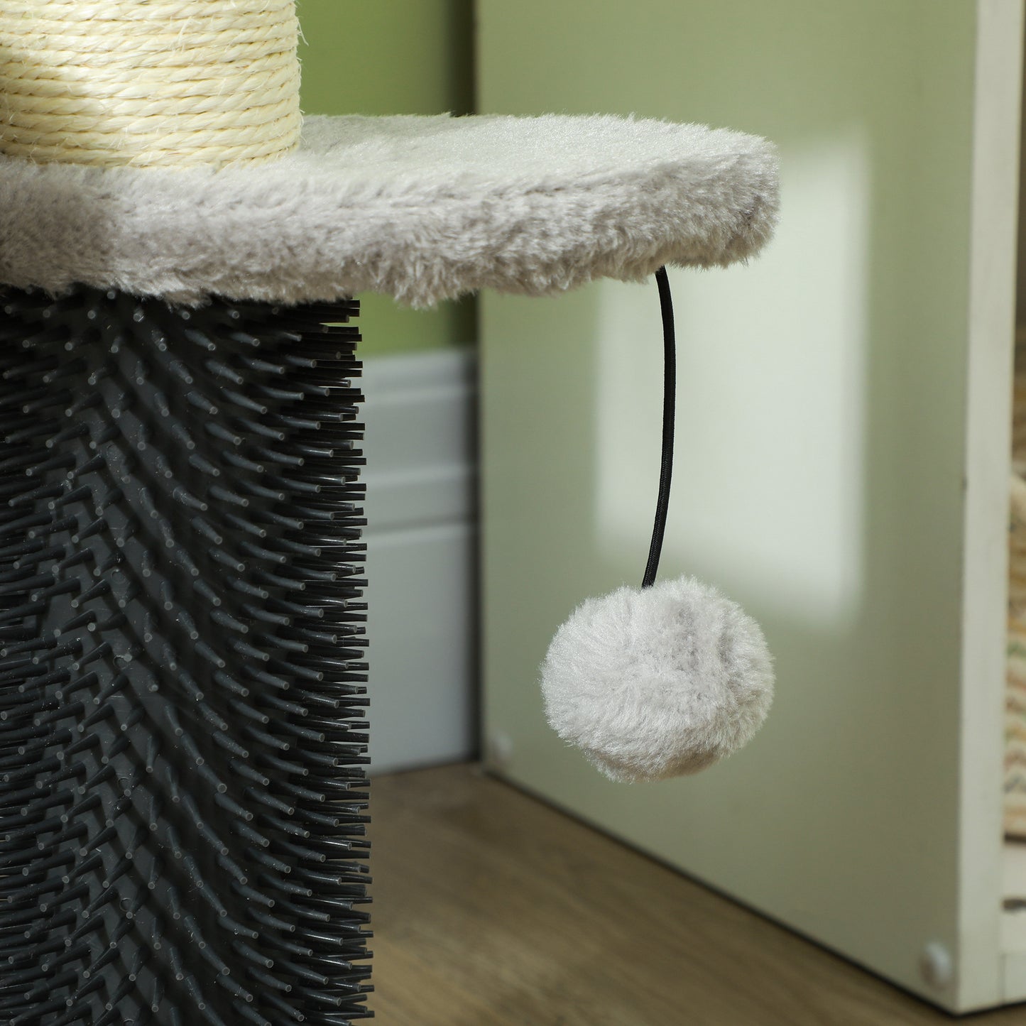 PawHut Cat Tree 2 in 1 Pet Stairs w/ Scratching Tickling Post, Toy Balls, for Bed, Sofa, Couch, Light Grey