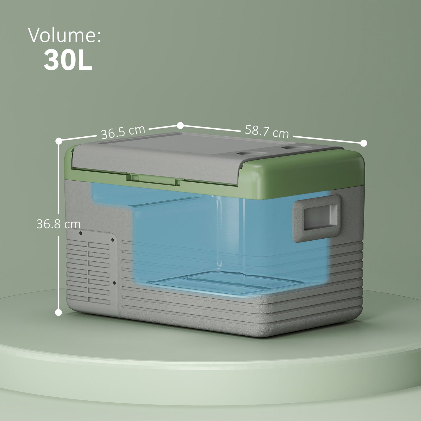 Outsunny 30L Portable Car Refrigerator - Light Green and Grey