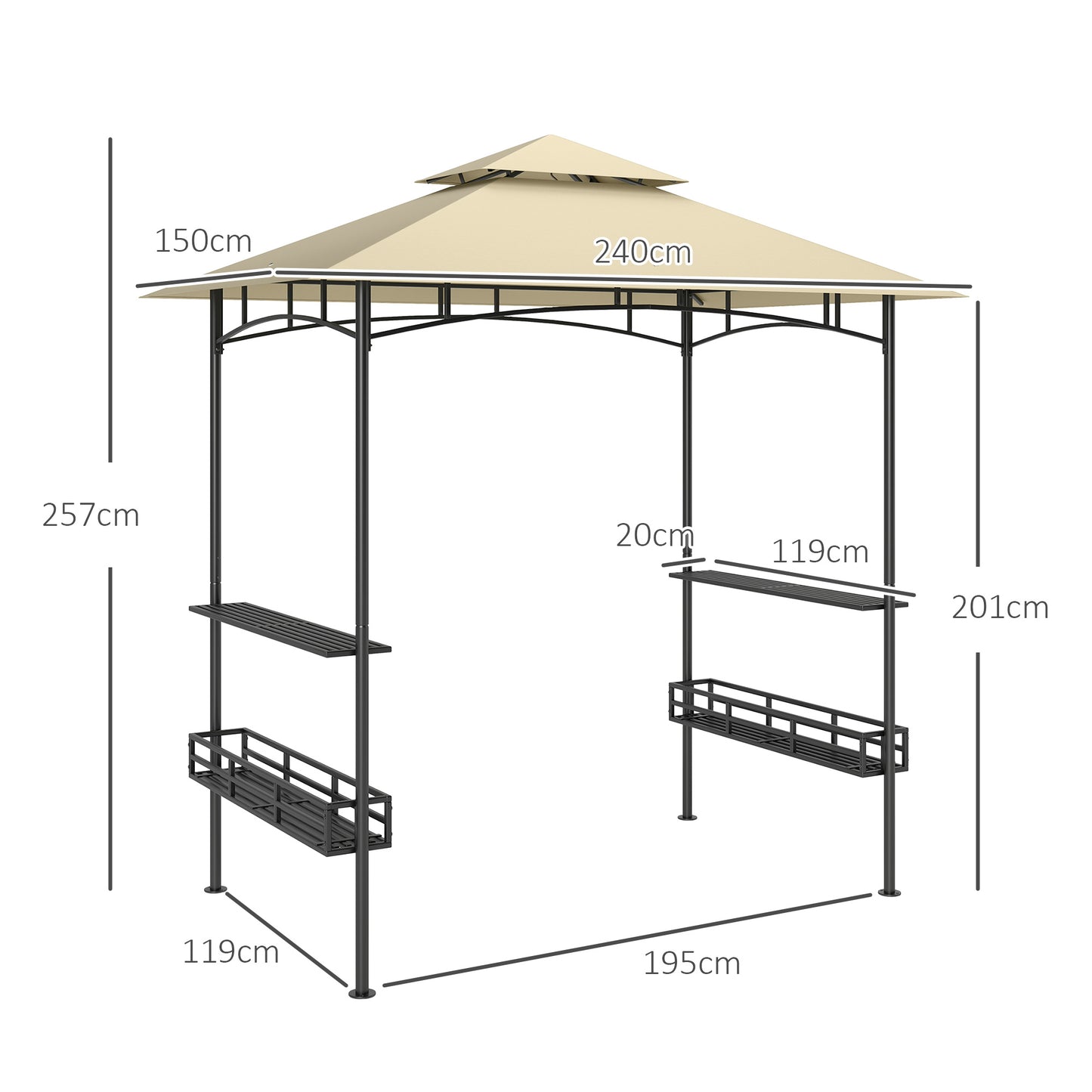 Outsunny 8' x 5' Grill Gazebo, Double Tier Canopy with Side Shelves, Baskets, Hook for Garden/Patio, Beige