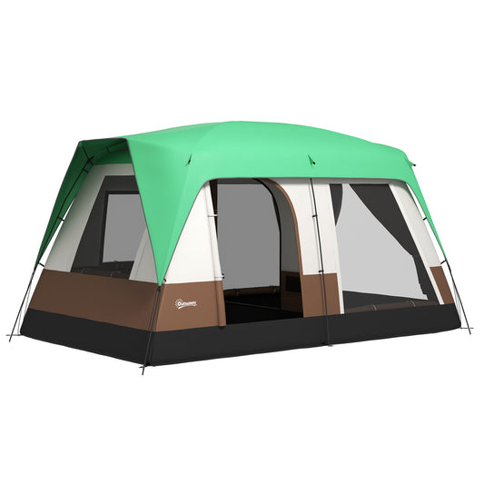 Outsunny Seven-Man Camping Tent with Small Rainfly and Accessories - Green