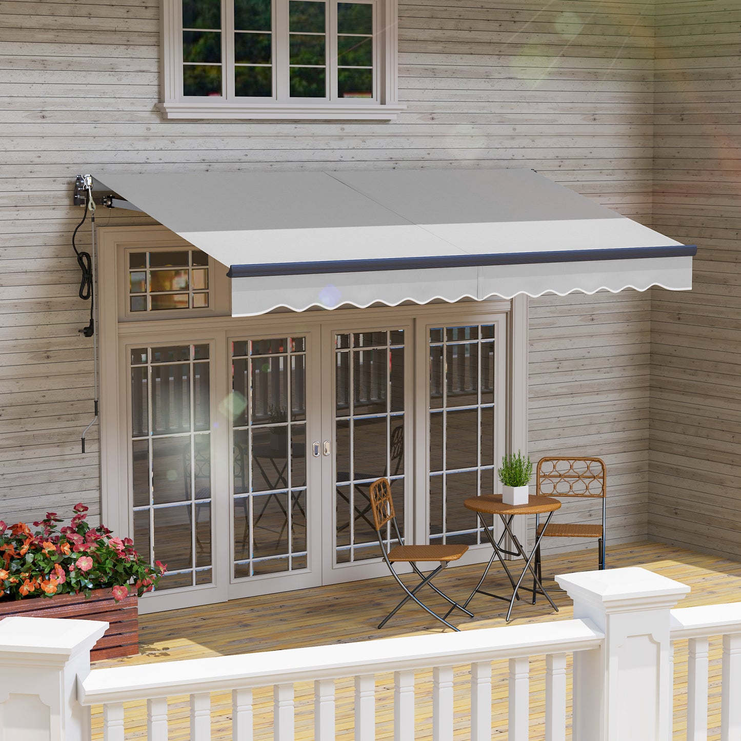 Outsunny Electric Retractable Awning with Remote, Aluminium Frame, UV30+ Sun Shade for Garden Patio, 3.5 x 3m, Light Grey