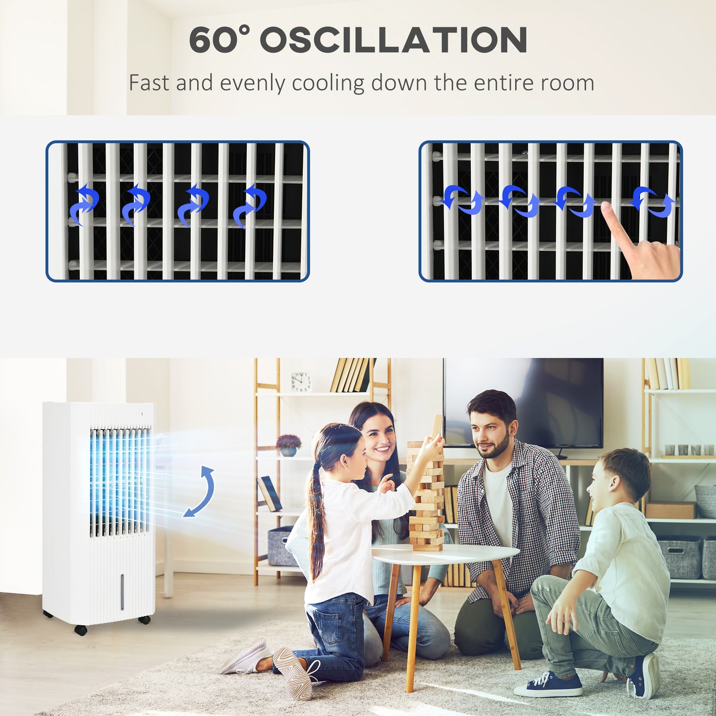 HOMCOM Portable Air Cooler with 5 Litre Water Tank, Oscillation, LED Display, Remote, 15 Hour Timer, Evaporative Air Cooler Fan with 3 Speeds, 3 Modes, Ice Packs, for Home Office