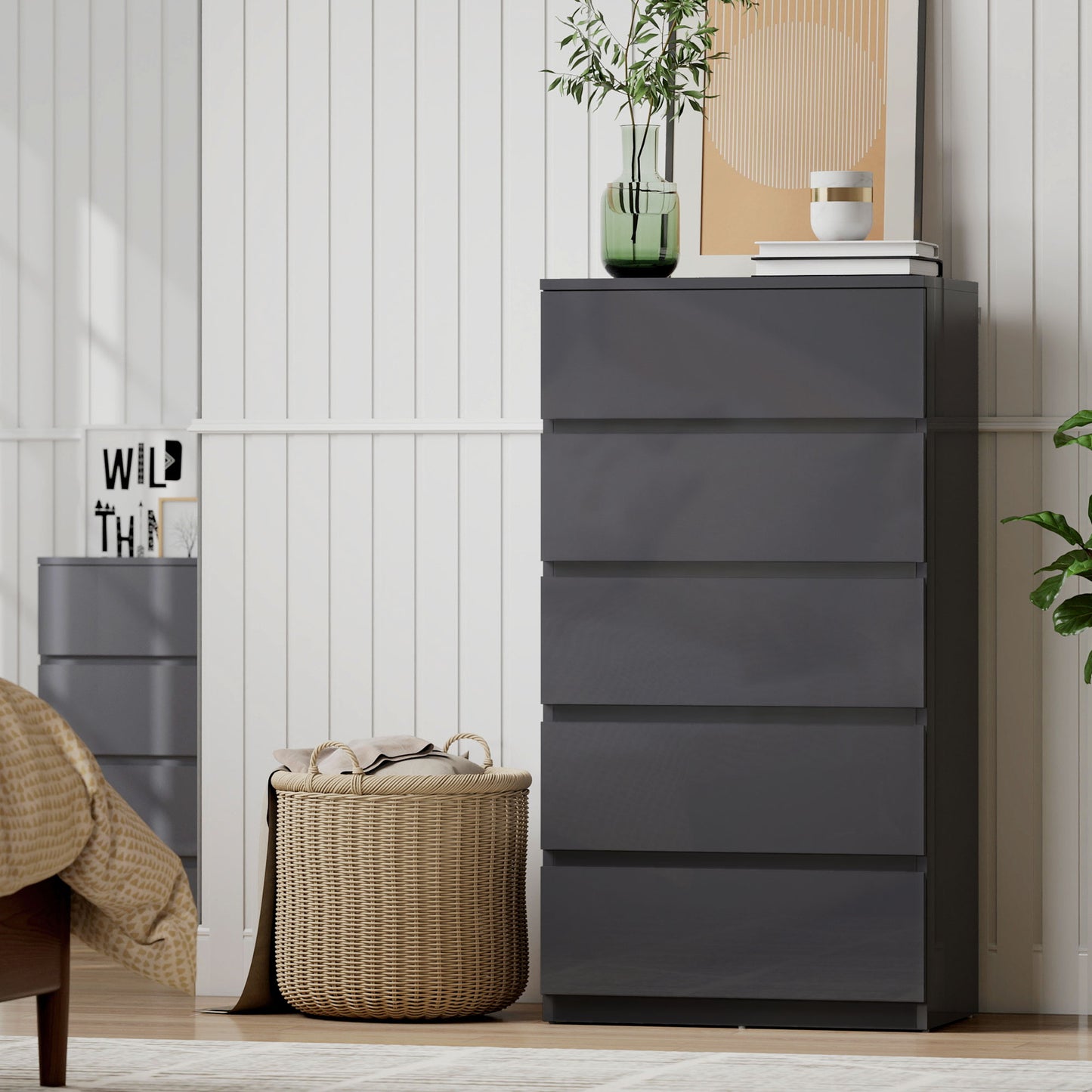 HOMCOM Chest of Drawers, 5-Drawer Cabinets, Modern Dresser, Storage Drawer Unit for Bedroom