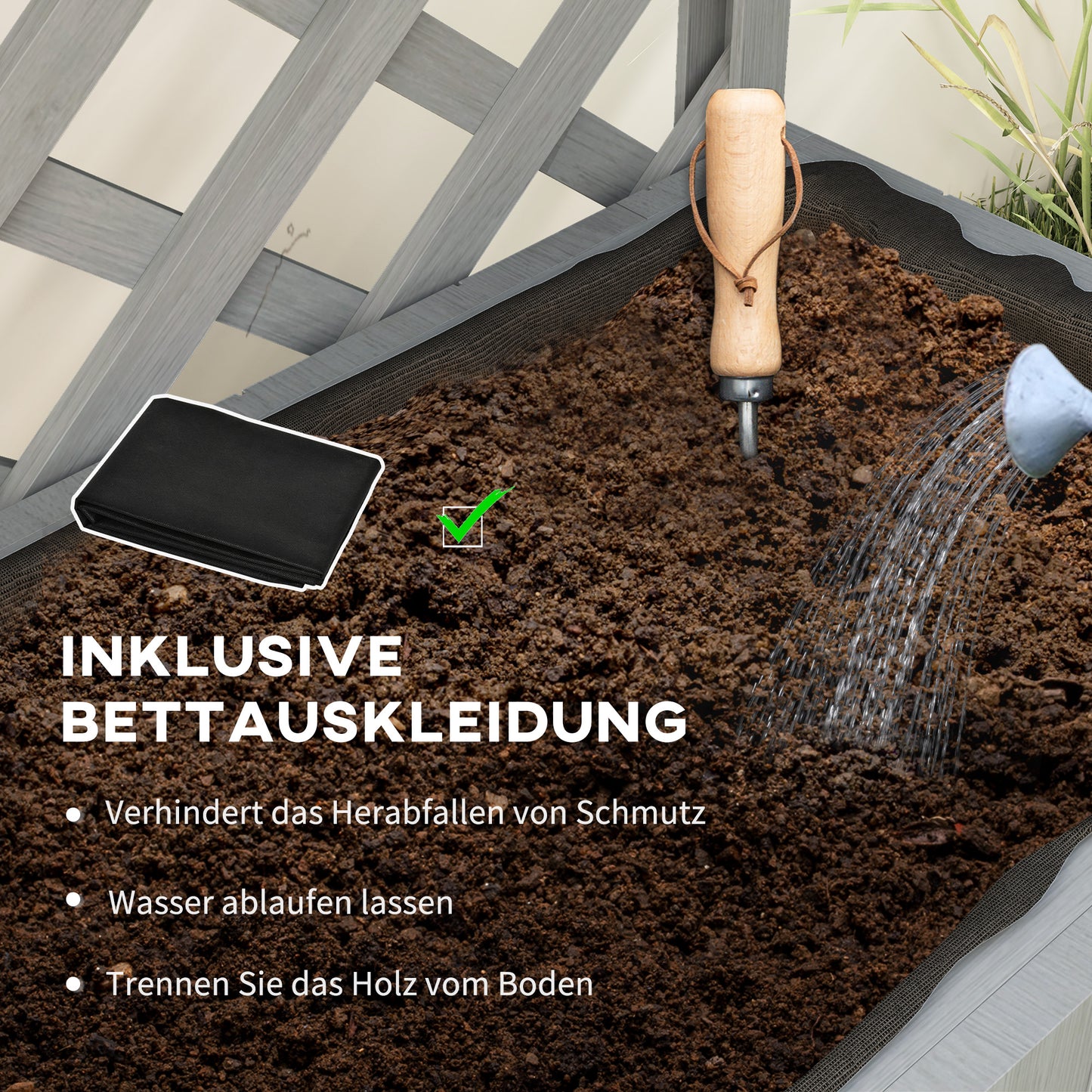 Outsunny Wooden Planter with Trellis, Freestanding Raised Bed with Roof, Shelves, Drainage Holes & Liner for Garden, Grey