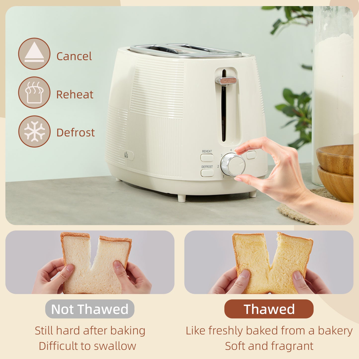 HOMCOM Kettle and Toaster Set, 1.7L 3000W Fast Boil, 2 Slice Toaster, 7 Browning Levels, Cream White