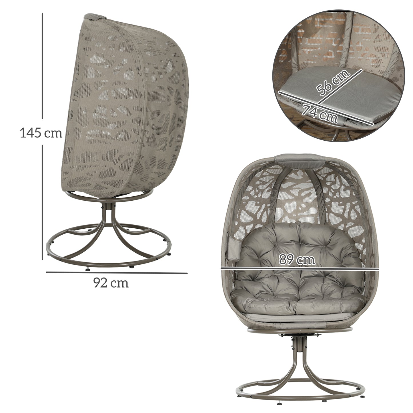 Outsunny Swivel Egg Chair w/ Cushions, Foldable Basket Seat & Metal Frame, Indoor/Outdoor, Sand Brown