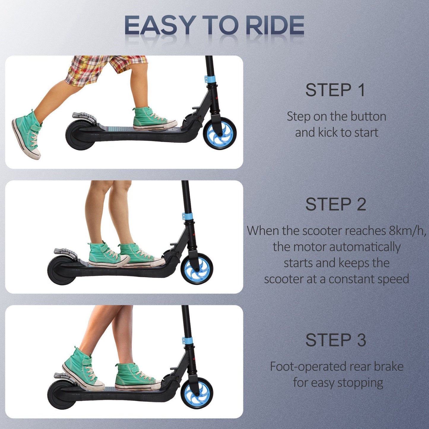 HOMCOM Folding Electric Scooter with Brake, for Ages 6+ Years, 8km/h Maximum Speed, Blue