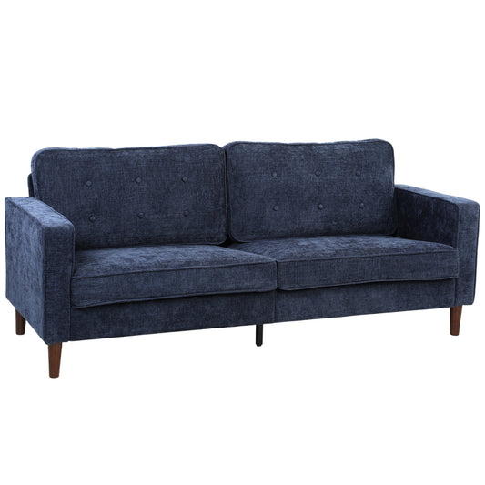 HOMCOM 3 Seater Sofa Button Tufted Upholstered Velvet Couch with Wood Legs for Living Room, Dark Blue
