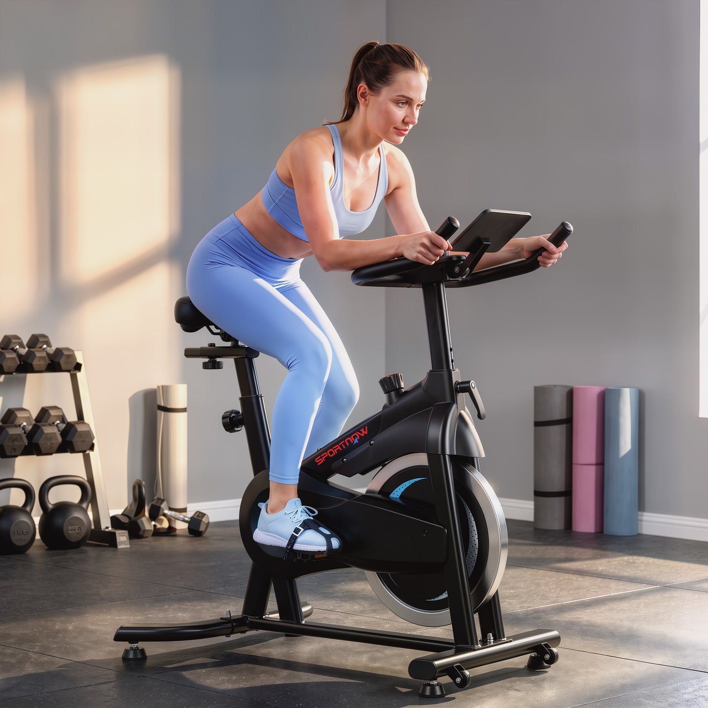 SPORTNOW Exercise Bike, Indoor Stationary Bike with Smart APP, 0-100% Magnetic Resistance, Adjustable Seat & Handlebars, Wheels