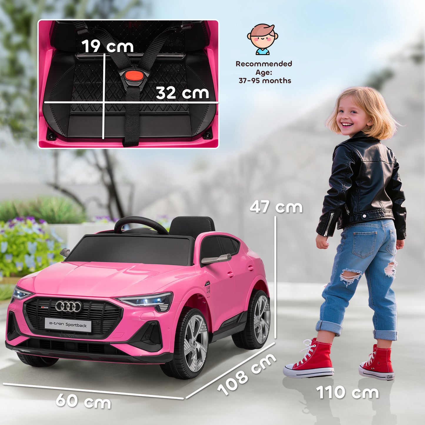 HOMCOM 12V Kids Electric Ride on, Electric Car for Kids with Parental Remote, Music, Lights, Suspension Wheels, Pink