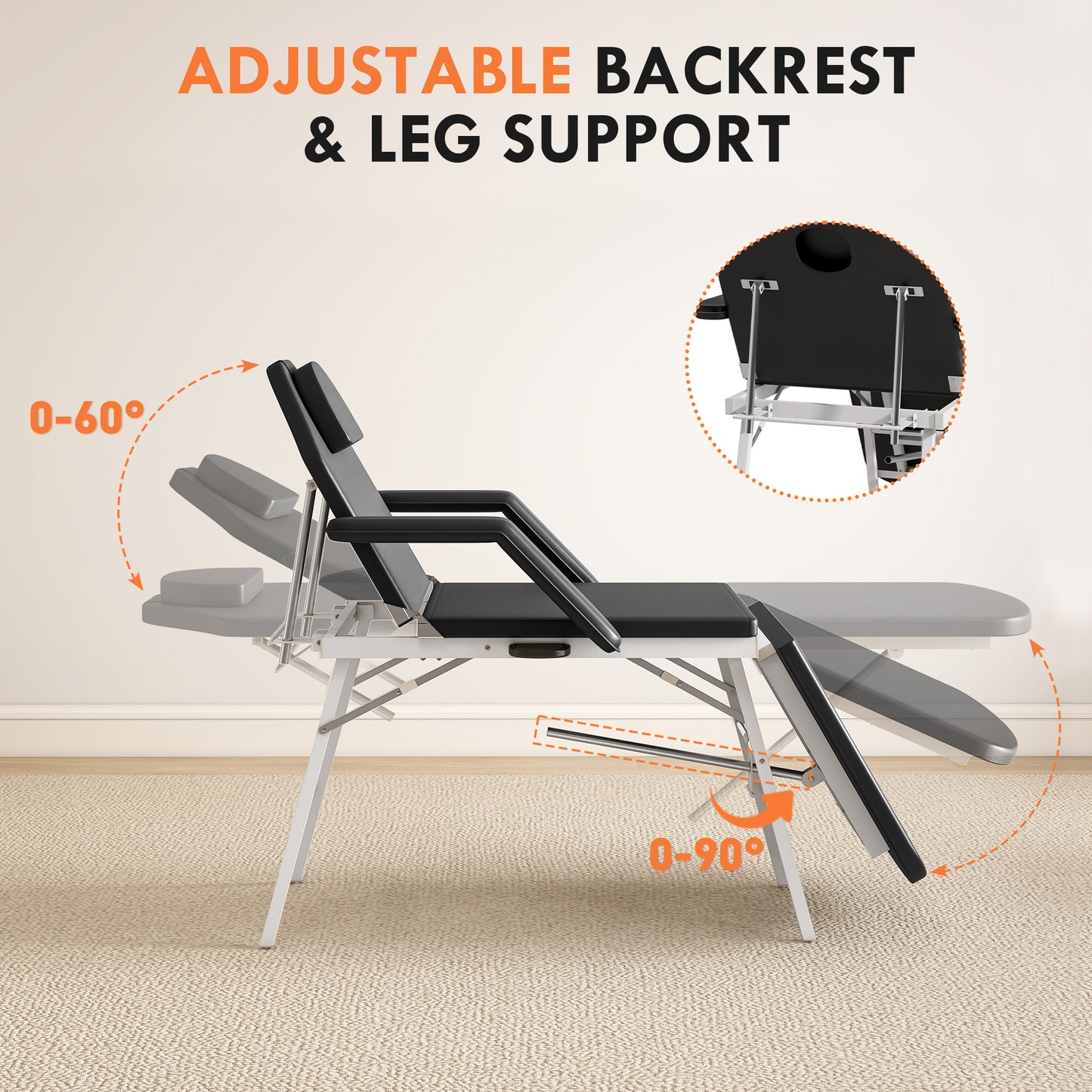 HOMCOM Portable Massage Table, 3-Section Adjustable Beauty Bed, Foldable with Face Hole, Removable Headrest & Armrests for Spa, Lash, Tattoo, Black