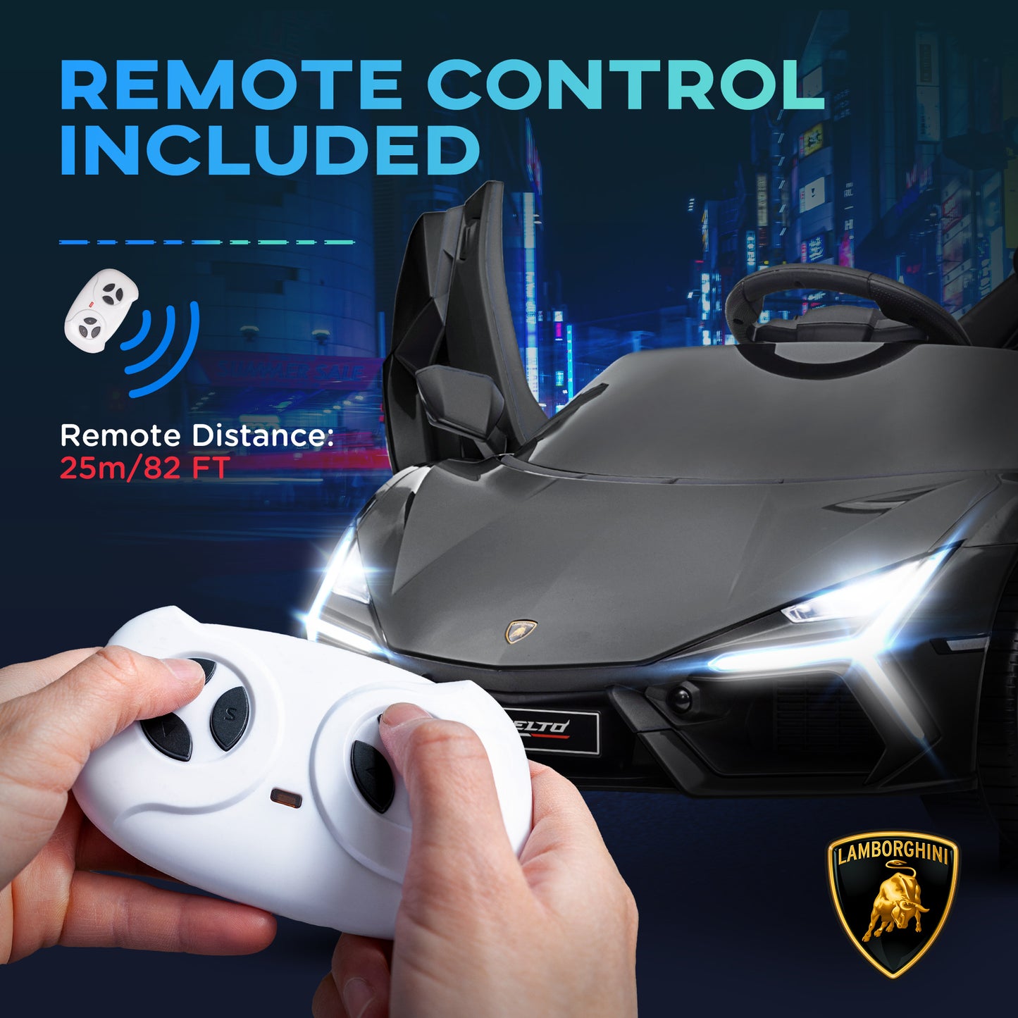 AIYAPLAY Lamborghini Revuelto Licensed 12V Ride on Car w/ Butterfly Doors Training Wheels, Suspension, Remote Control Black