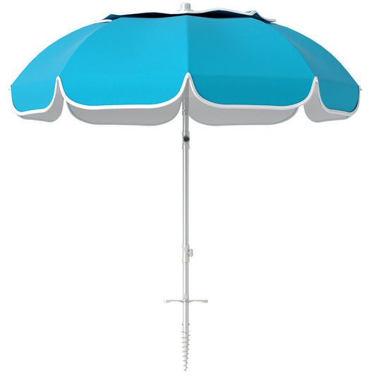 Outsunny Beach Umbrella Portable with Sand Anchor, Carry Bag, Adjustable Height & Tilt, UPF50+ UV Protection, Blue