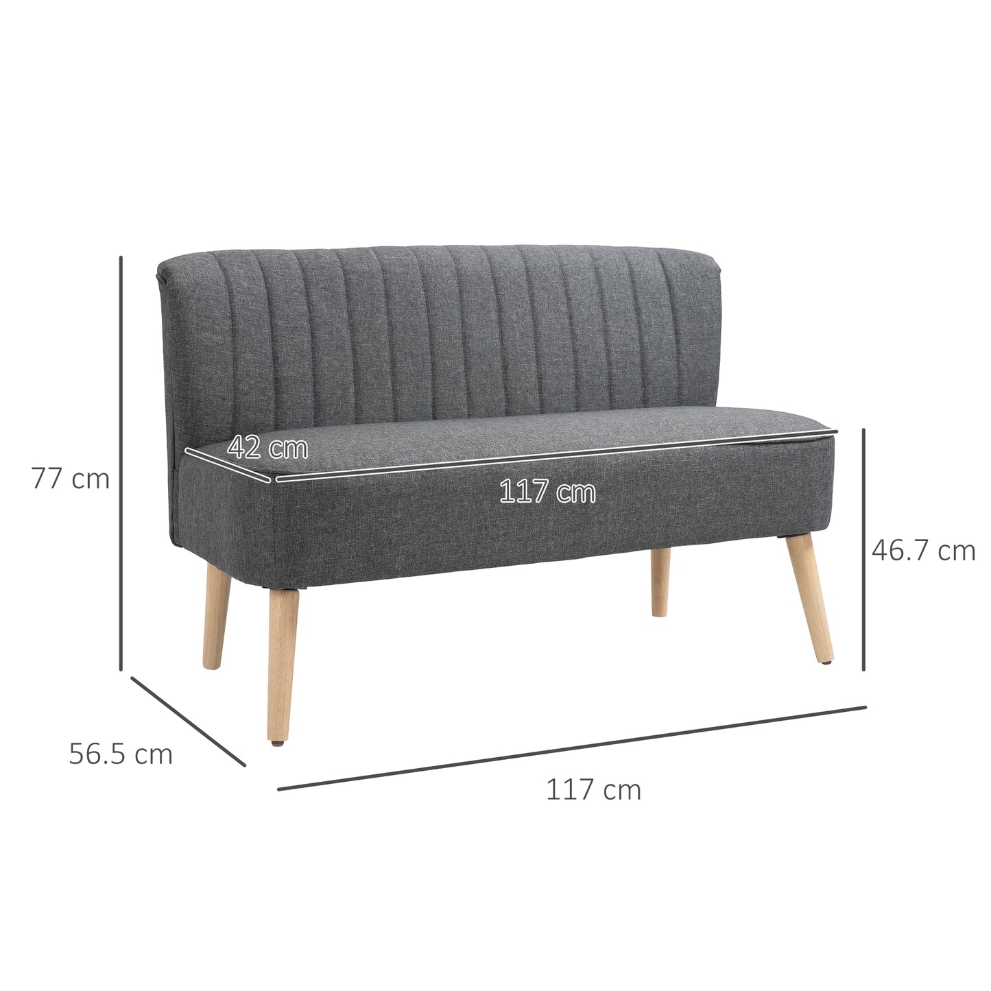HOMCOM Modern Velvet Double Seat Sofa w/ Wood Frame Foam Padding Soft Comfortable Compact Couch Light Grey