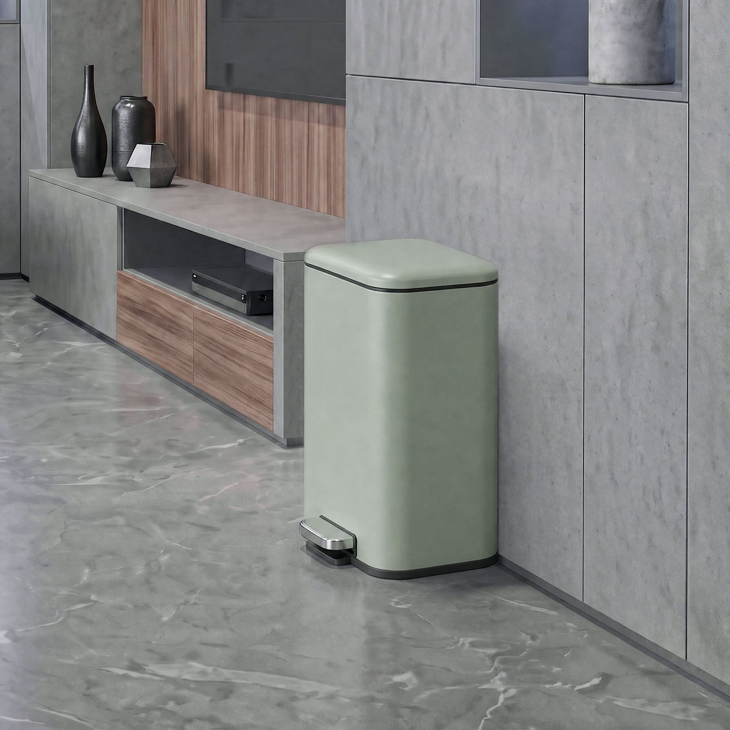 HOMCOM 20 L Kitchen Pedal Bin, Metal Rubbish Bin with Removable Inner Bucket, Soft-Close & Stay-Open Lid, Light Green
