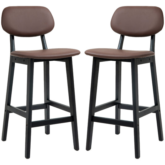 HOMCOM Set of 2 Faux Leather Bar Stools - Brown