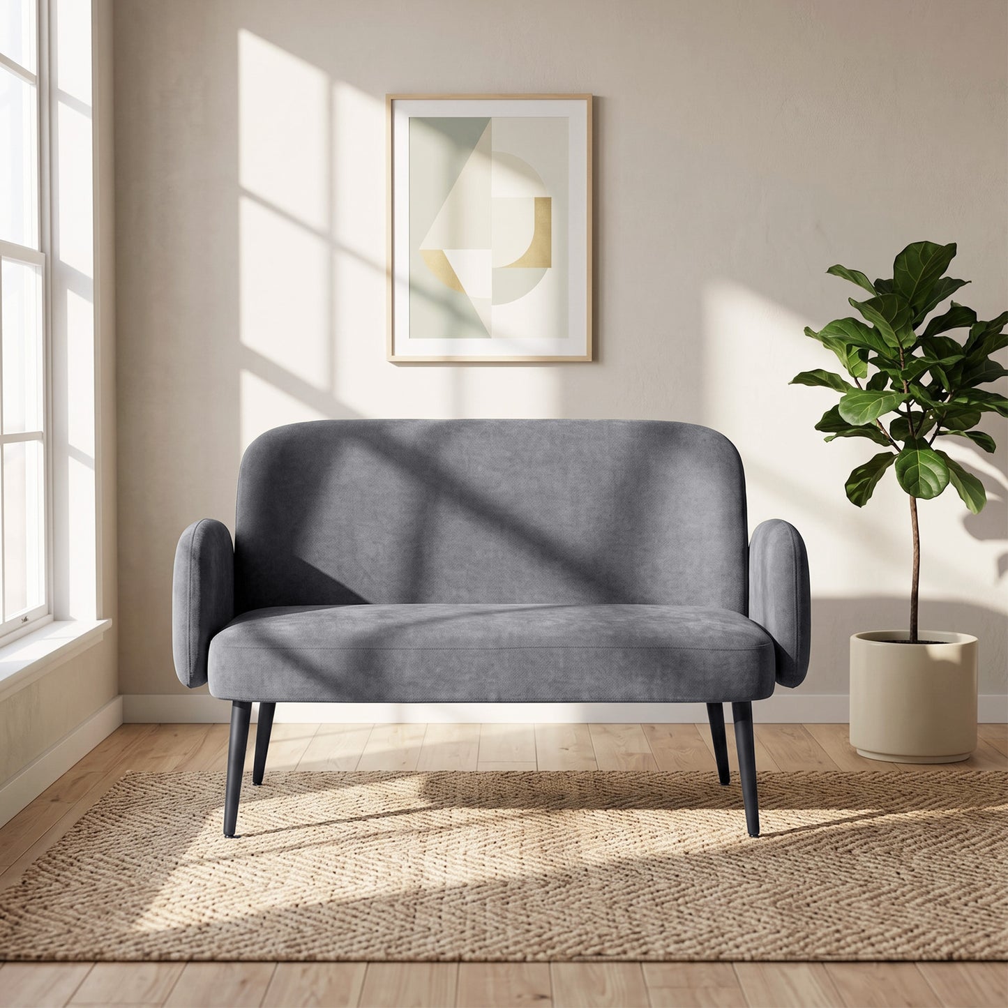 HOMCOM 132cm 2 Seater Sofa, Velvet Comfy Small Sofa Couch with Wide Seat, Thick Padding, Tapered Metal Legs, Light Grey