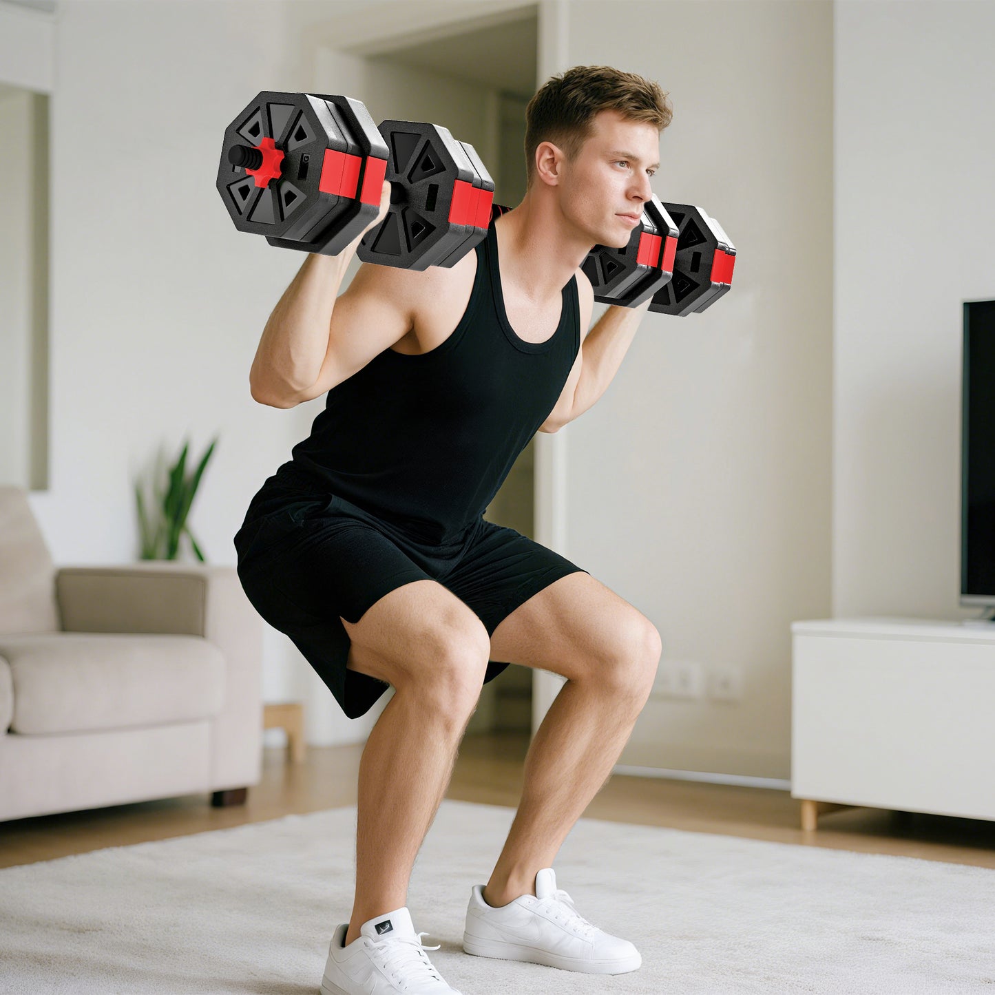 SPORTNOW 4-in-1 Adjustable Weight Set, Use as Kettlebell, Barbell, Dumbbell, Push-Up Stand, 20kg Home Gym Training, Red