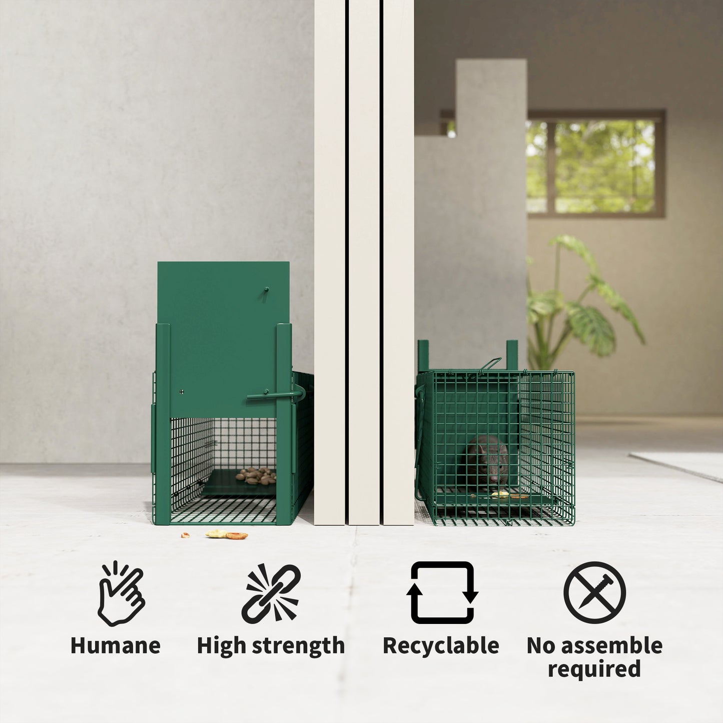 Outsunny Metal Rat Trap with Single Door, for Small Animals, Dark Green