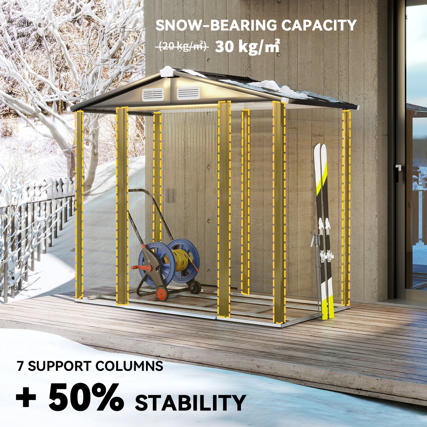 Outsunny 7 x 4ft Garden Shed, Galvanised Steel Frame, Foundation Kit, Double Doors with Lock, Vents and Gloves, Garden Storage, Natural