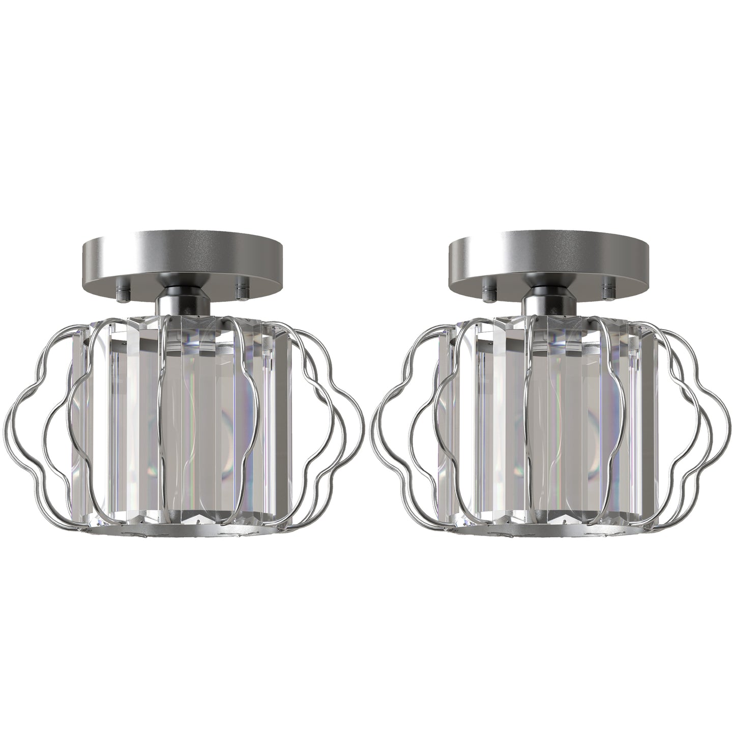 HOMCOM Crystal Ceiling Light Fixtures, Modern Semi-Flush Ceiling Lighting with Crystal Strips, 2 Pack, Silver Tone