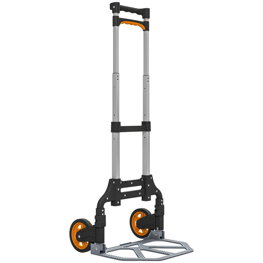 HOMCOM Sack Truck, 70kg Lightweight Foldable Hand Truck with Wheels and Telescoping Handle for Warehouse, Office, Luggage, Silver Tone