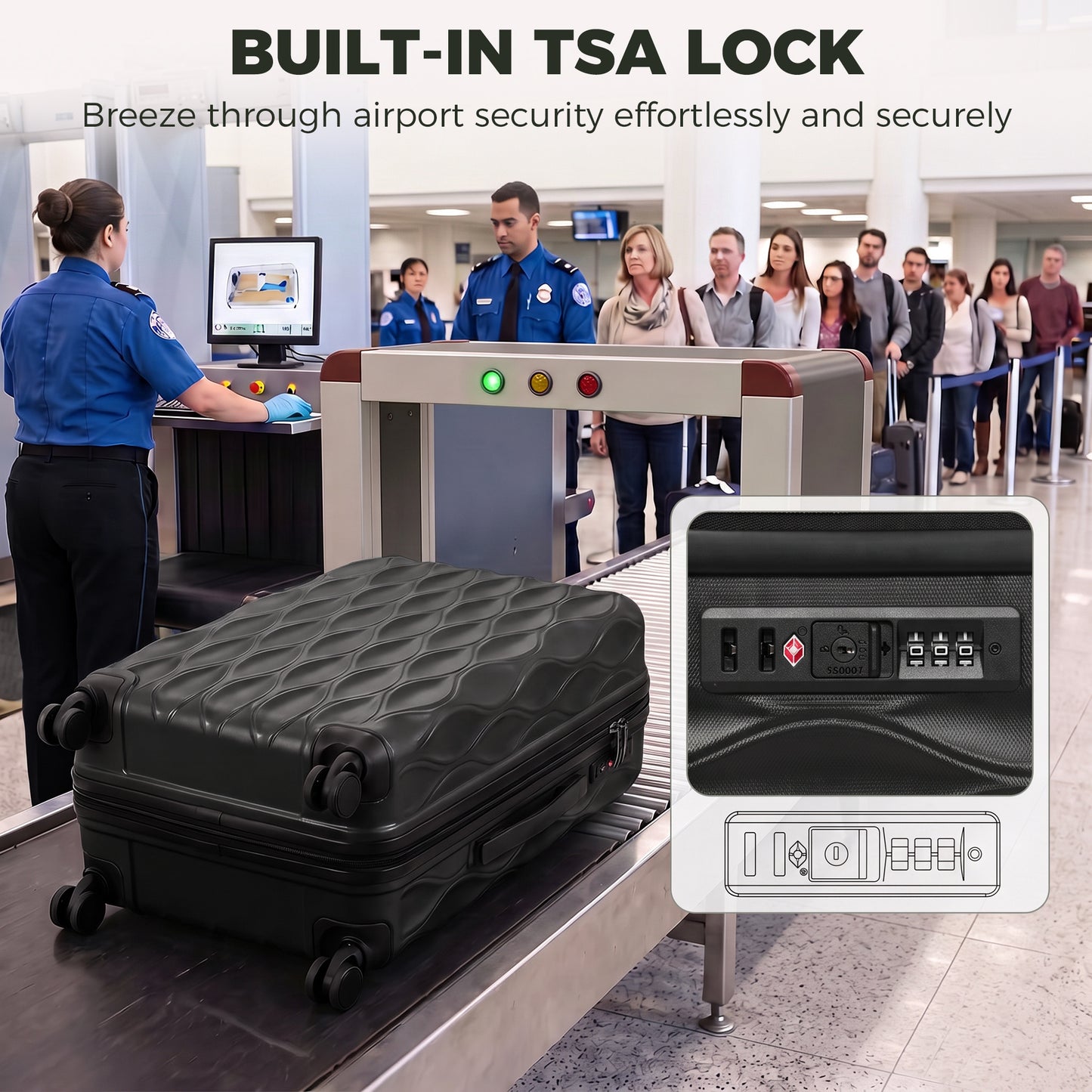 HOMCOM 28Inch Suitcase, ABS Hard Shell Checked Luggage with TSA Lock, Spinner Wheels, Telescopic Handle, Black