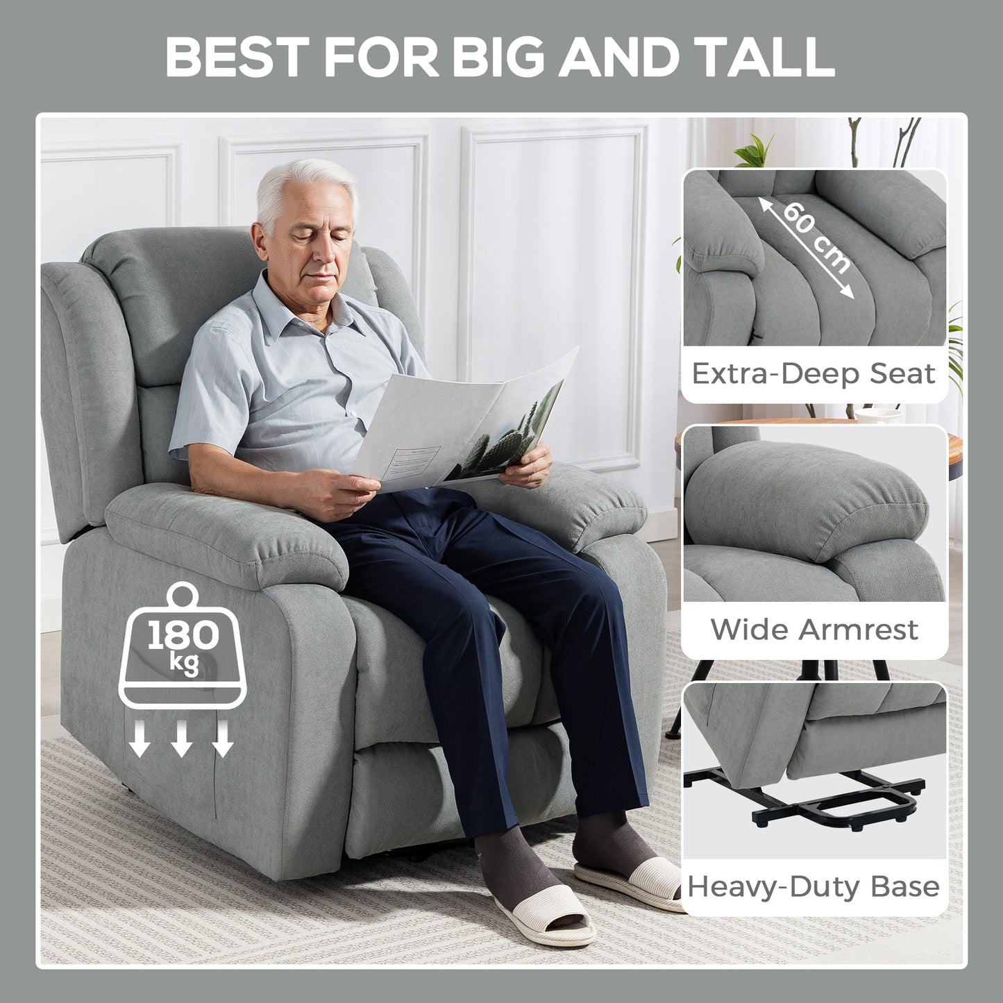 HOMCOM Eight-Point Massage Electric Lift Chair - Light Grey