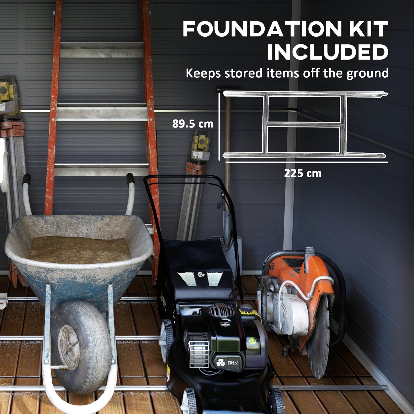 Outsunny 8 x 6ft Plastic Garden Storage Shed with Foundation Kit, Polypropylene Outdoor Storage Tool House with Ventilation Slots and Lockable Door, Grey