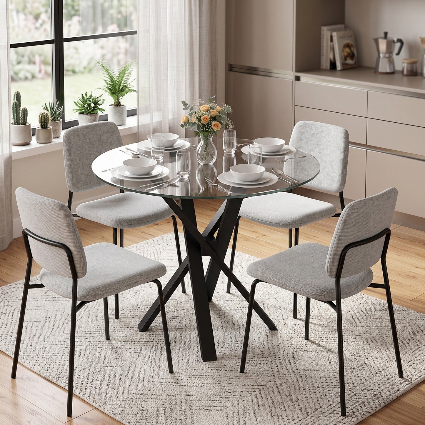 HOMCOM Round Dining Table for 4, 80cm Modern Kitchen Table with Tempered Glass Top and Cross Steel Legs, Clear