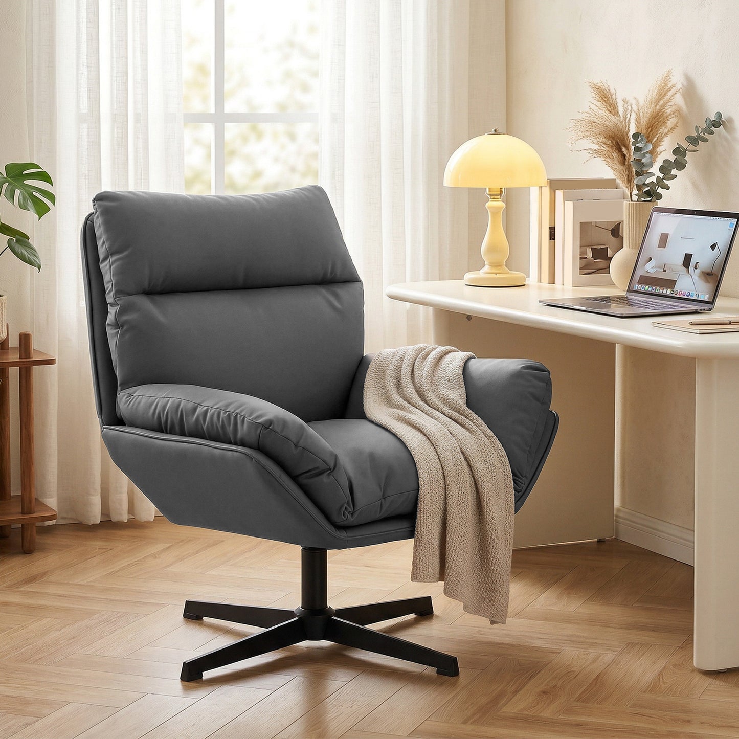 HOMCOM Accent Chair with 360° Swivel Armchair for Living Room with Padded Cushion Dark Brown