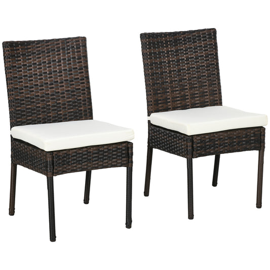 Outsunny Set of Two Armless Rattan Garden Chairs - Brown