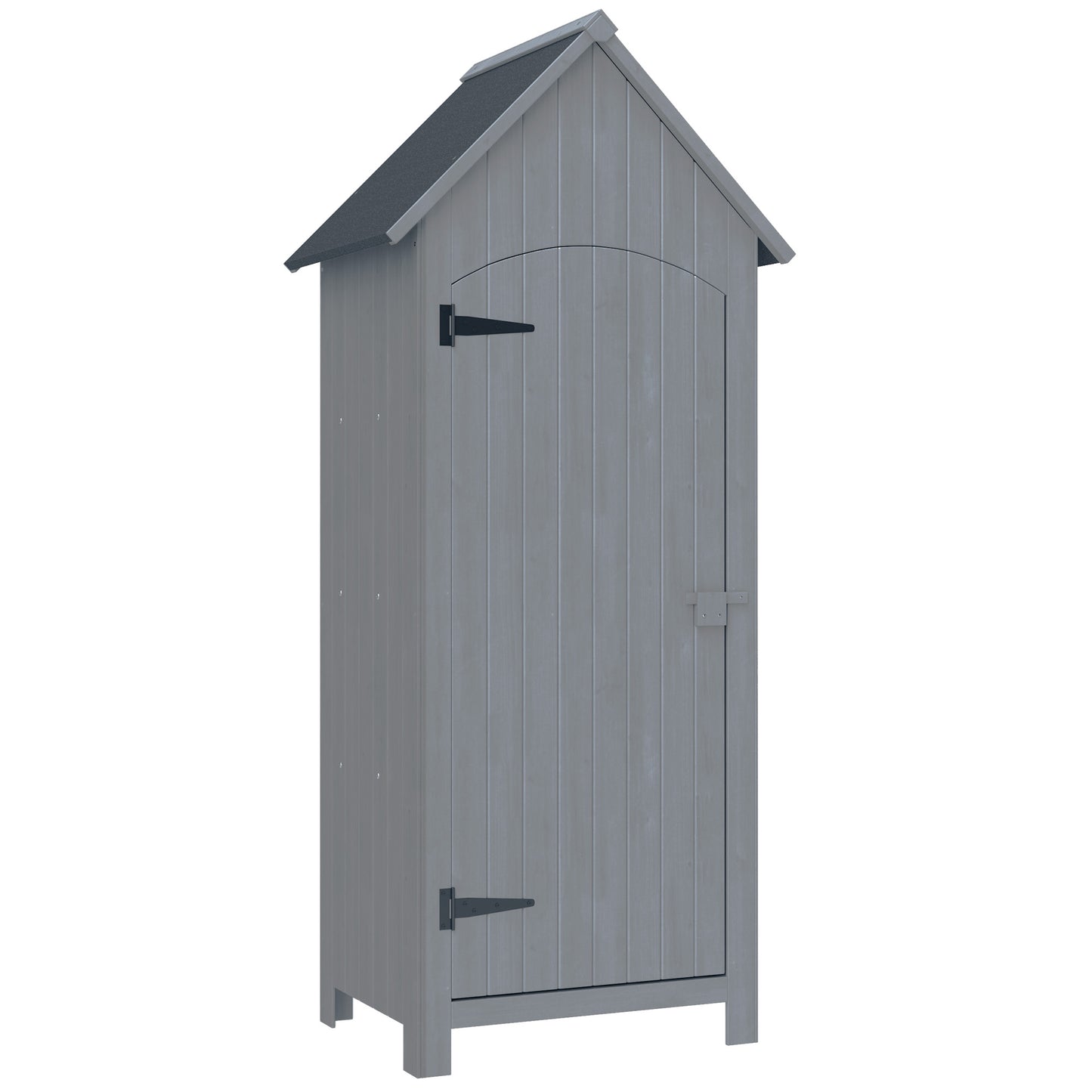 Outsunny Wooden Garden Storage Shed with 3 Shelves, Outdoor Tool Cabinet with Tilt Roof & Lockable Door, 77.5 x 54.2 x 179.5 cm, Grey