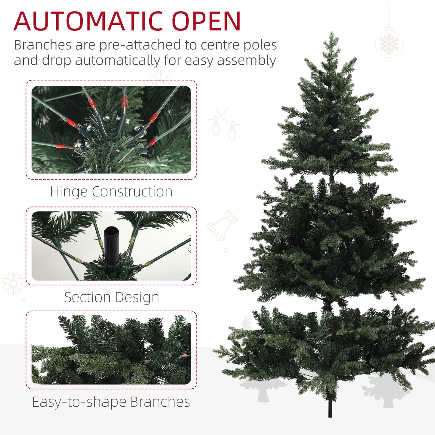 HOMCOM 6ft Artificial Spurce Christmas Tree with 1696 Branch Tips and Foldable Steel Base