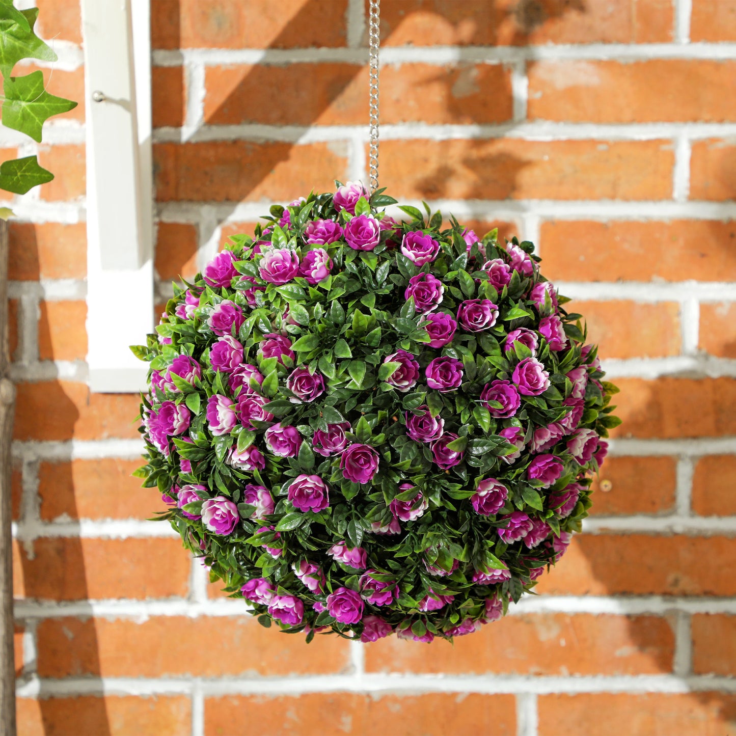 HOMCOM Set of 2 Artificial Plants, UV-Protected Topiary Rose Balls, 28cm, Purple