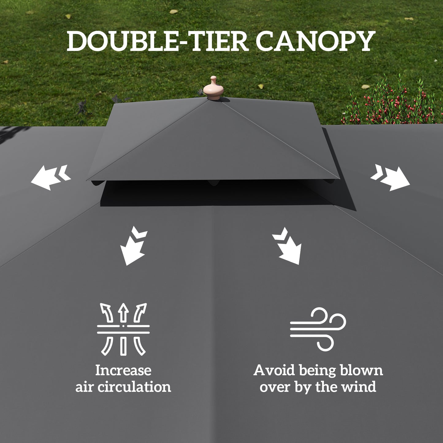 Outsunny 3x3(m) Garden Sun Umbrella with Double Tier - Black